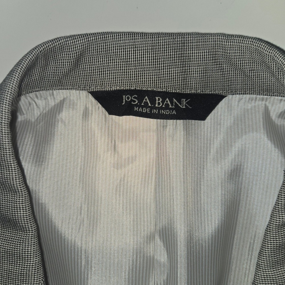 Jos. A. Bank Tailored Fit Grey Houndstooth Cotton Wool Blazer Sport Coat 42L - Picture 2 of 12